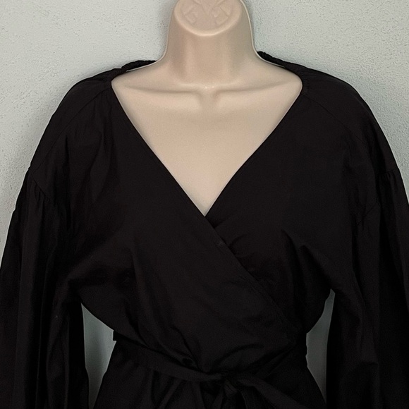 Michael Kors 100% Cotton Black Versatile Wrap Top Blouse Size Small Contemporary - Picture 2 of 12